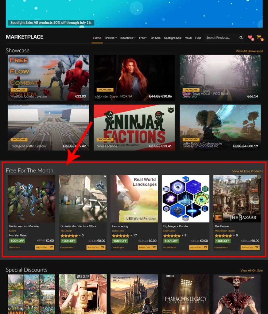 Unreal Engine Marketplace free for the month